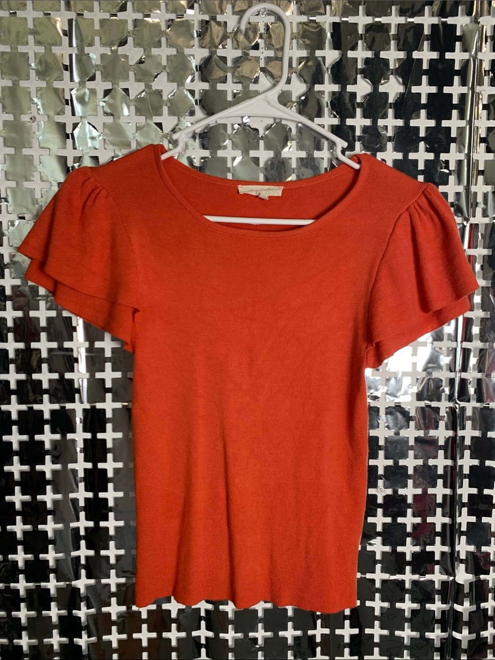 Mystree Flutter Sleeve Knit Top in Rust Orange